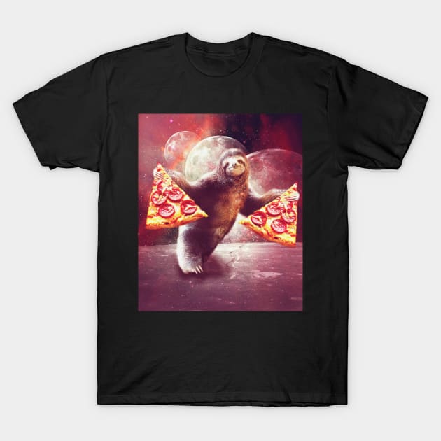 Funny Space Sloth With Pizza T-Shirt by Random Galaxy